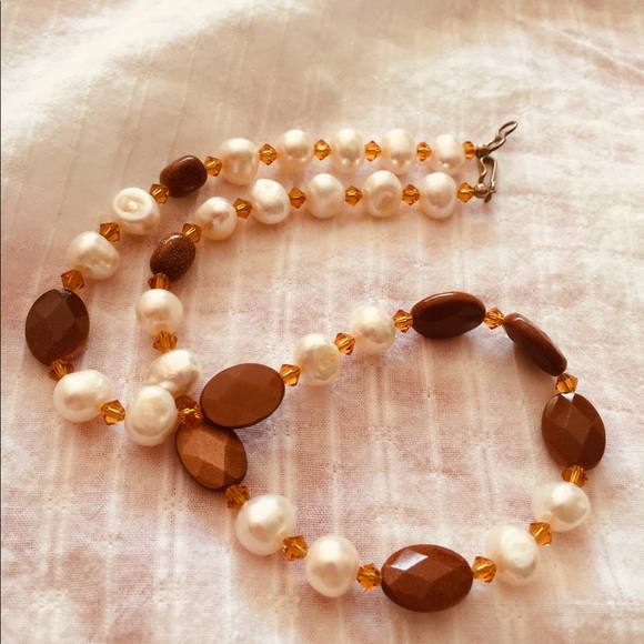 Two lovely goldstone necklaces - one with pearls - Picture 4 of 7